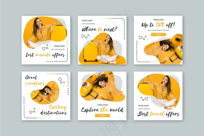 Instagram为最后一分钟的旅行发布收集eps,ai矢量模版下载
