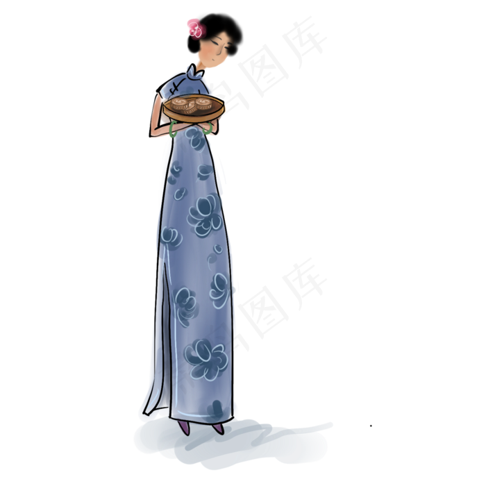 中秋节吃月饼民国少女(2000X2000(DPI:300))psd模版下载