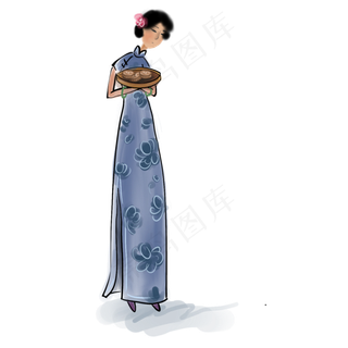 中秋节吃月饼民国少女