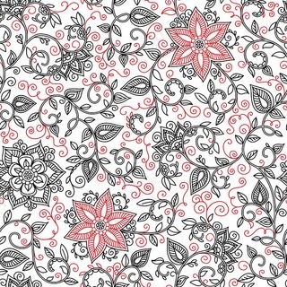 矢量无缝黑色和红色图案的螺旋，漩涡，涂鸦