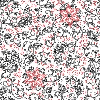 矢量无缝黑色和红色图案的螺旋，漩涡，涂鸦