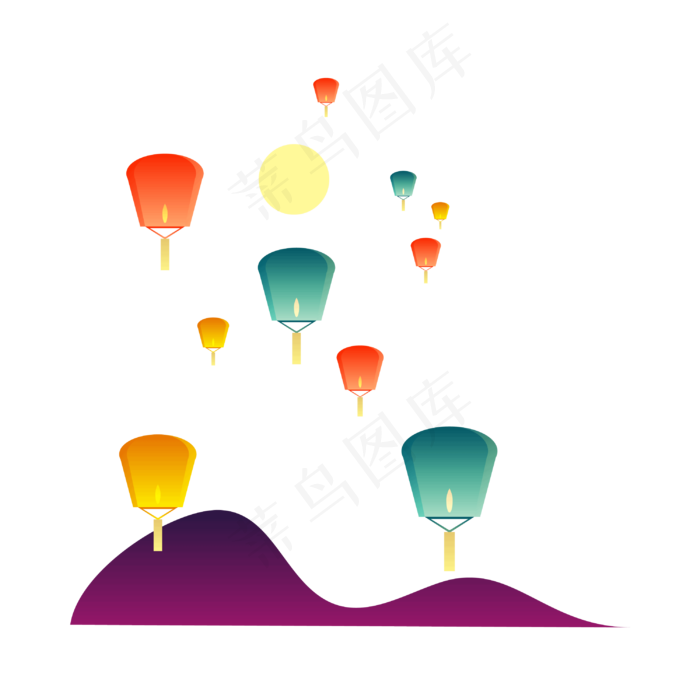 彩色孔明灯剪纸(3000*3000px 300 dpi )ai矢量模版下载