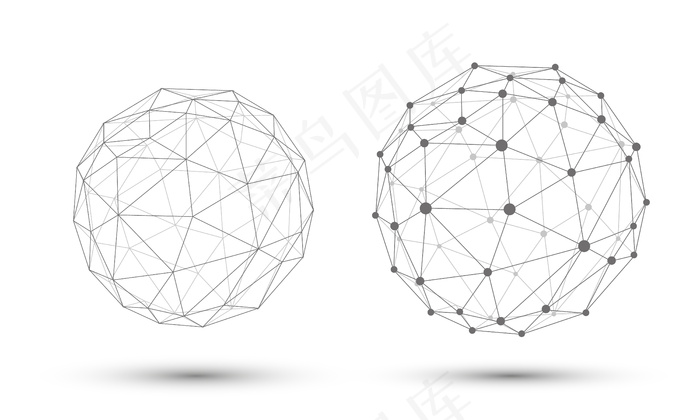 有连接线和点的球体。用于商业或科学演示的三维几何背景。eps,ai矢量模版下载