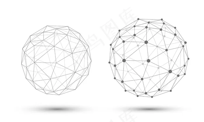有连接线和点的球体。用于商业或科学演示的三维几何背景。