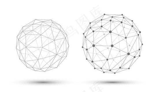 有连接线和点的球体。用于商业或科学演示的三维几何背景。