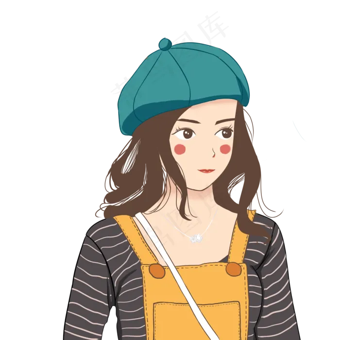 手绘甜美带贝雷帽的美少女(2000X2000(DPI:300))psd模版下载