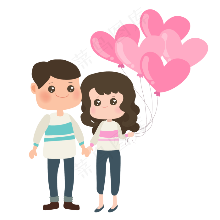 手绘七夕情人节恩爱气球小情侣