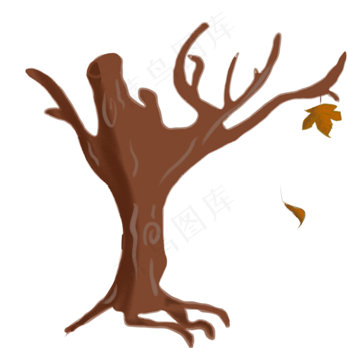 秋树秋天落叶枯树手绘插画可商用