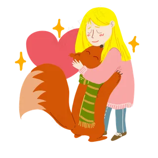 立冬拥抱狐狸的小女孩