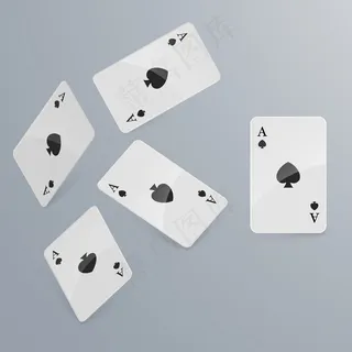 扑克牌落在浅色背景上。等距