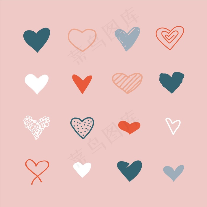 一套手绘心形插图