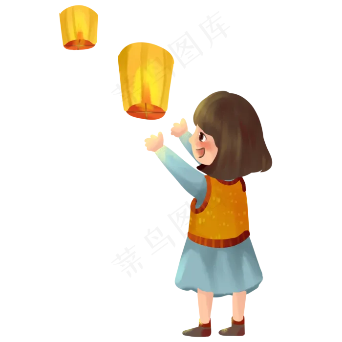 中秋节女孩放孔明灯PNG素材(2480X2480(DPI:299))psd模版下载
