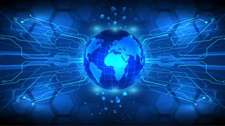 一个未来行星地球与hud元素的矢量图。