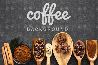 咖啡背景与木制咖啡匙