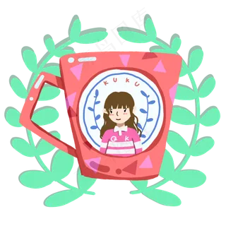 手绘卡通情人节情侣头像杯子女孩