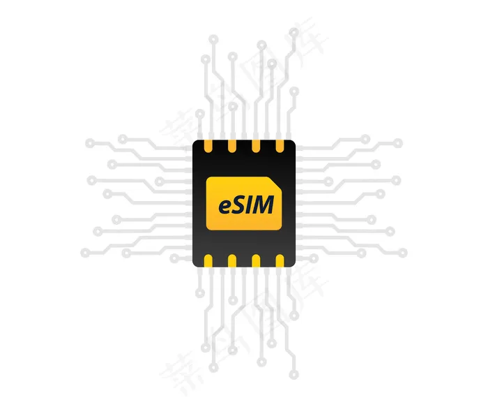 Esim 技术。嵌入式模拟。新的移动通信技术。 sim 嵌入式 sim 卡图标。用于带芯片的移动设备的 5g sim 卡eps,ai矢量模版下载