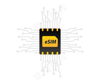Esim 技术。嵌入式模拟。新的移动通信技术。 sim 嵌入式 sim 卡图标。用于带芯片的移动设备的 5g sim 卡