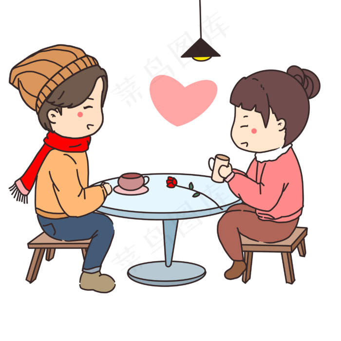 浪漫情人节手绘情侣约会插画