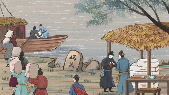 古代人物生活图鉴水墨画风之生活集市