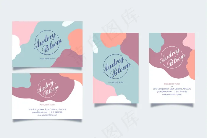 带有抽象粉彩污渍的名片eps,ai矢量模版下载