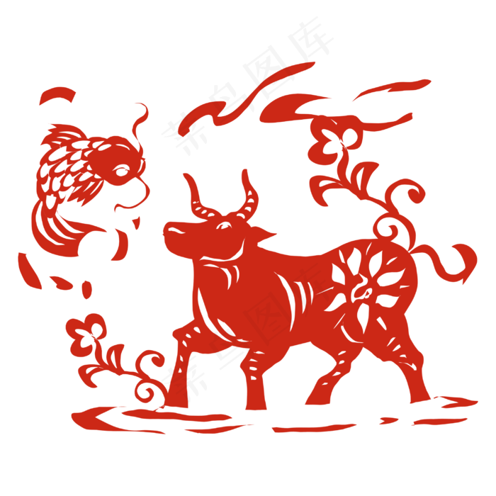2021牛年剪纸(3000X3000(DPI:300))psd模版下载