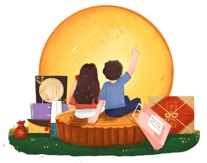中秋节购物礼盒一起赏月的情侣