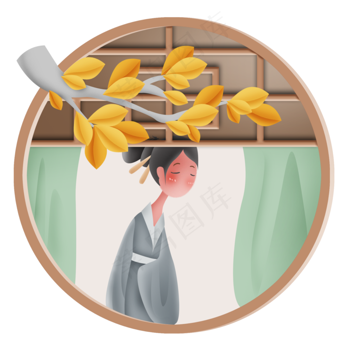 深秋窗子里的仕女