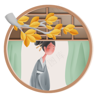 深秋窗子里的仕女