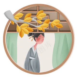 深秋窗子里的仕女