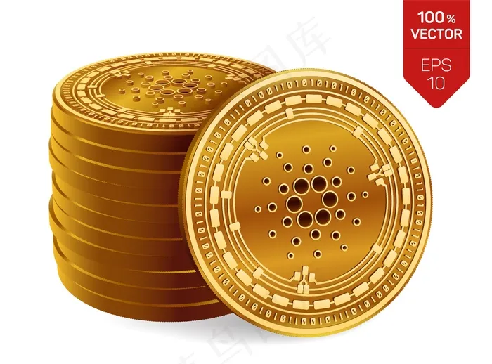 在白色背景上孤立的一堆带有卡达诺符号的金币。eps,ai矢量模版下载