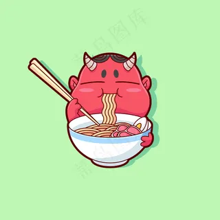可爱的日本恶魔吃了一大碗拉面。