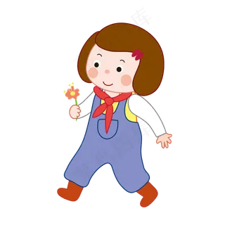 手拿小花小学生