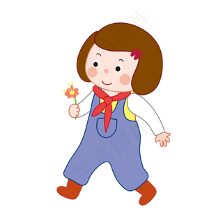 手拿小花小学生