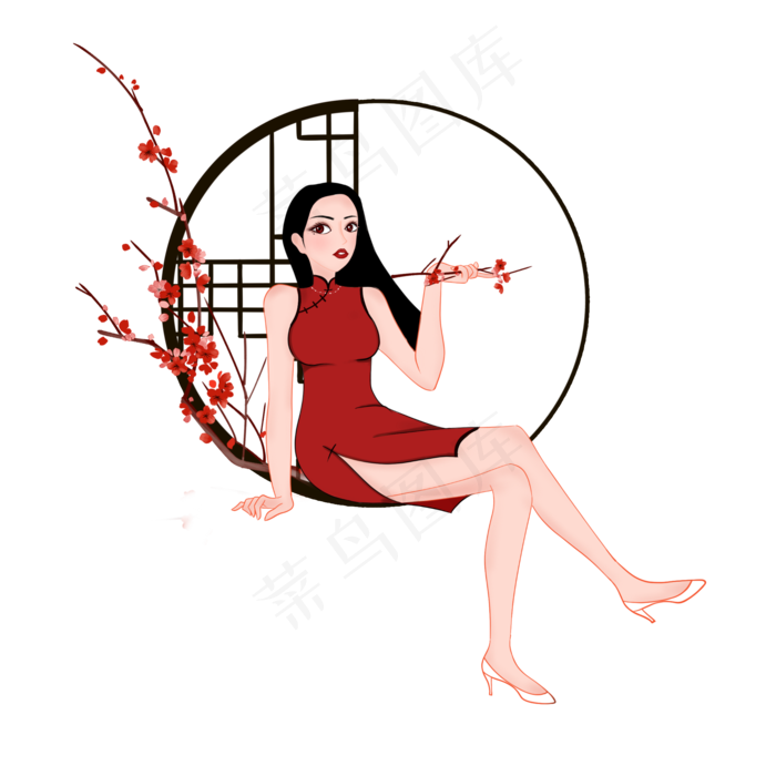 手持梅花旗袍美人