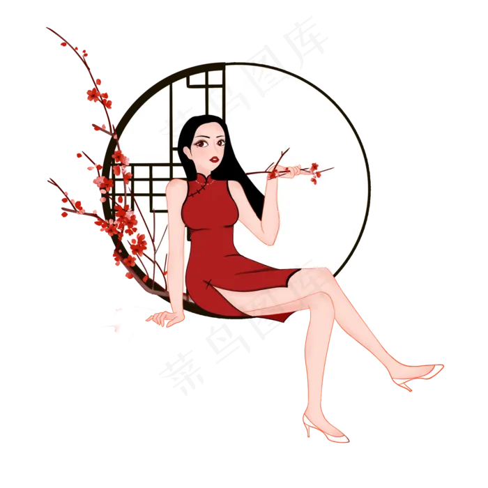 手持梅花旗袍美人(2000X2000(DPI:300))psd模版下载