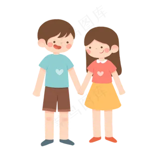 七夕情人节卡通情侣牵手