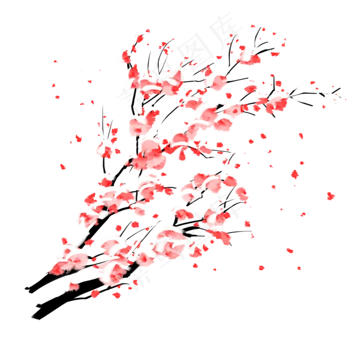 中国风手绘白梅花枝(2000X2000(DPI:300))psd模版下载