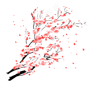 中国风手绘白梅花枝