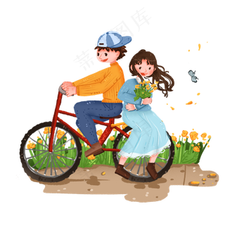 踏青出游之骑自行车情侣