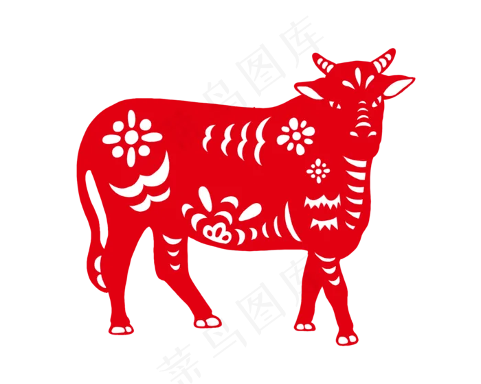 春节红色剪纸牛(2501X2000(DPI:300))psd模版下载
