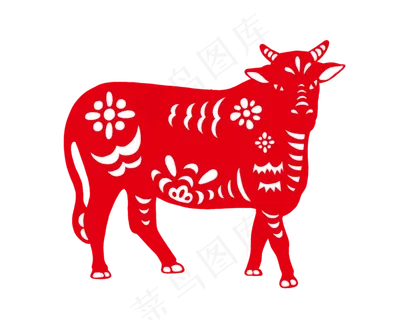 春节红色剪纸牛