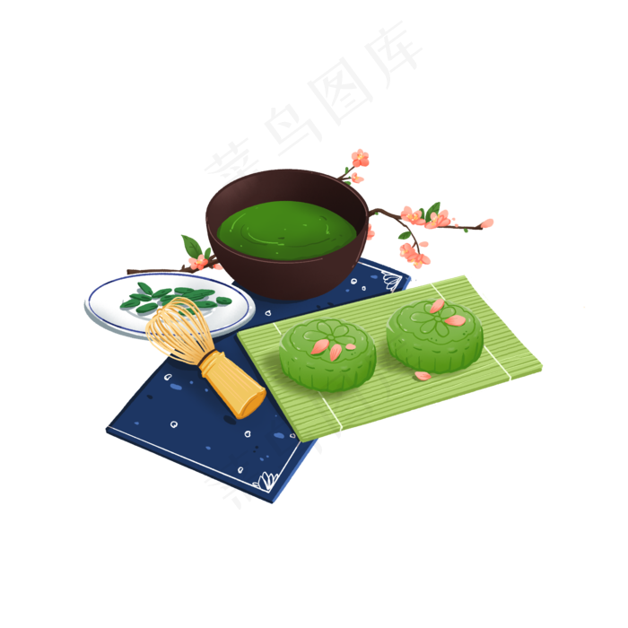 中秋节抹茶冰皮月饼茶叶摆放组合(2000X2000(DPI:300))psd模版下载