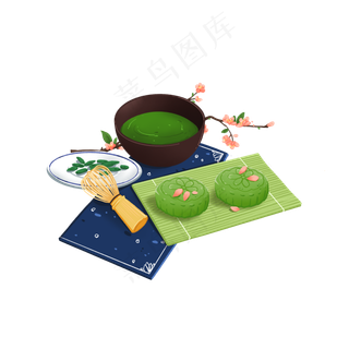 中秋节抹茶冰皮月饼茶叶摆放组合