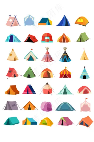 彩色时尚简约帐篷icon图标矢量