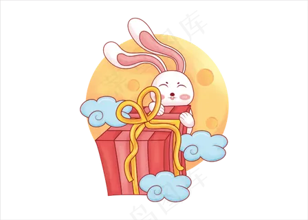 清新手绘中秋礼盒兔子