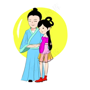 手绘卡通七夕情人节牛郎织女月亮