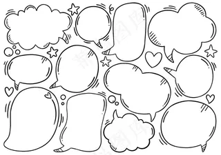 手绘背景集可爱的演讲泡泡涂鸦风格