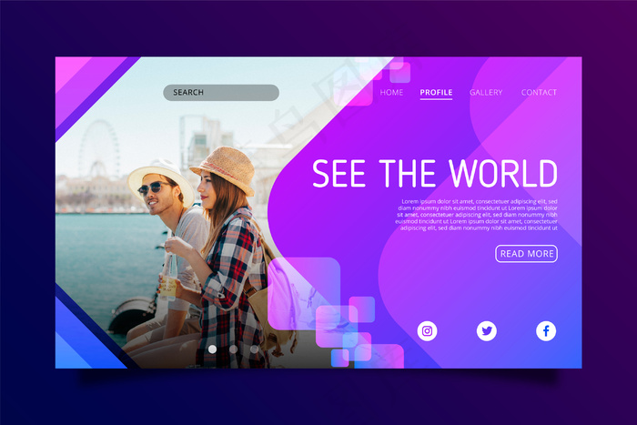 现代旅游登陆页eps,ai矢量模版下载