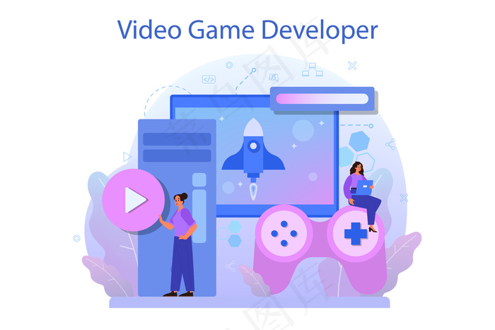 游戏开发概念。电脑电子游戏设计的创作过程。eps,ai矢量模版下载