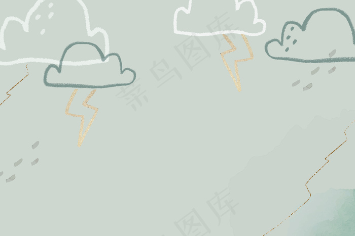 绿色的雷云背景矢量，为孩子们提供闪闪发光的可爱涂鸦插图eps,ai矢量模版下载